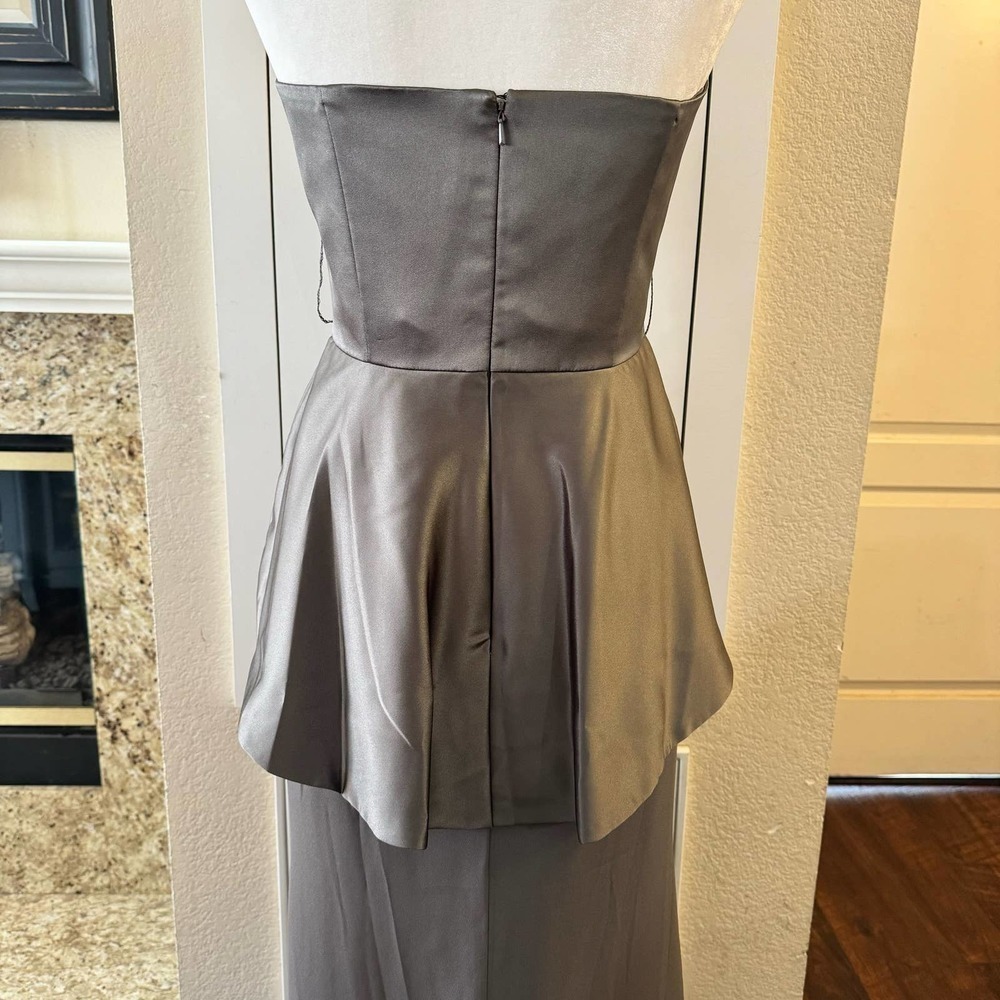 White by Vera Wang Silver Peplum Strapless Maxi Gown Dress Size 12 - Picture 6 of 9